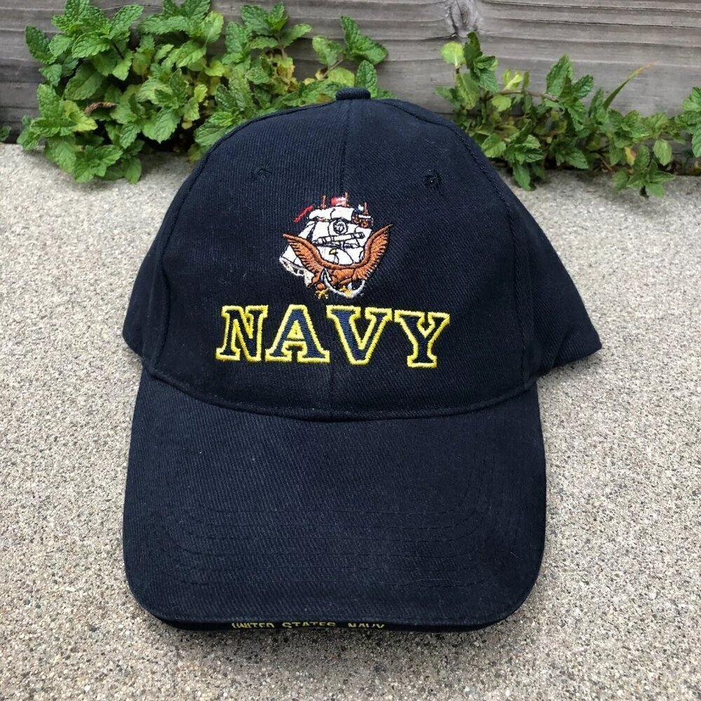 Vintage EAGLE CREST US NAVY Hat Men's One Size Baseball Cap Blue Adjusta…​​